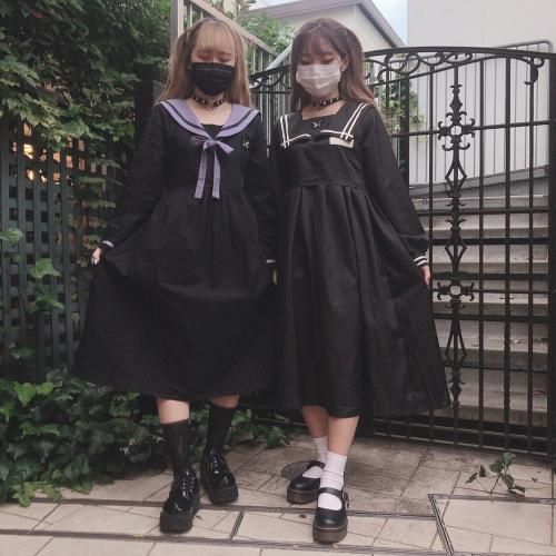 蝶々ワッペンセーラーワンピース BLACK ［SALE