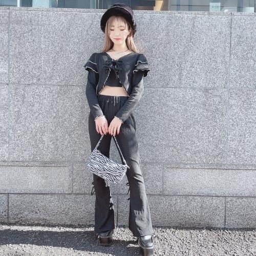 COCODEAL バックリボン フレアパンツ ローズブラウン coren-ap.gov.br