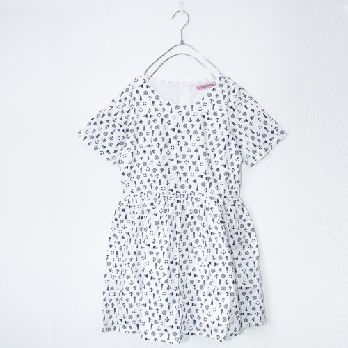 Glitters For Dinner Anchor Baby Doll Dress マリン柄ワンピース (White)【夏セール】