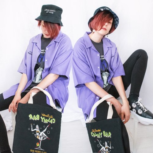 VISION STREET WEAR カセット刺繍 開襟半袖シャツ (Purple)【22夏セール】