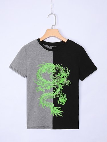 ハーフドッキング ドラゴン柄Tシャツ (Gray/Black)  [sale]