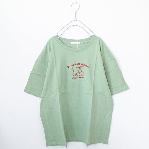 さくらんぼ刺繍 半袖Tシャツ (Green)  [sale]