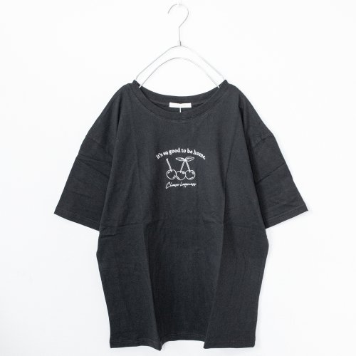 さくらんぼ刺繍 半袖Tシャツ (Black)  [sale]