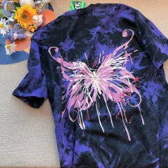 タイダイ 蝶々プリント 半袖Tシャツ (Purple)  [sale]