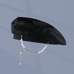 パール装飾 サテンベレー帽 (Black)【夏セール】