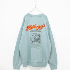 Kellogg's ケロッグ ロゴ刺繍裏毛クルーネック スウェットトップ (Mint Blue)【夏セール】
