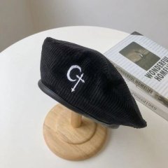 三日月ポイント刺繍 ベレー帽 (Black)