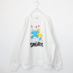 THE SMURFS スマーフ キャラクター プリント トレーナー スウェット (White)【夏セール】
