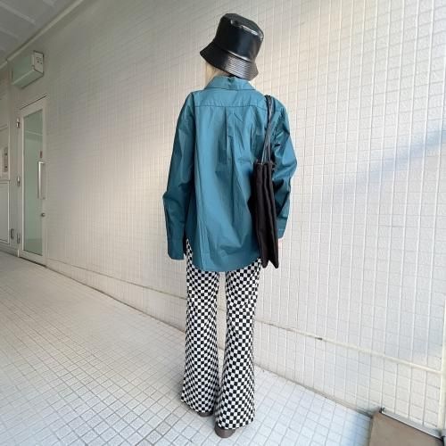 チェッカー総柄 フロントスリットフレアパンツ Black/White