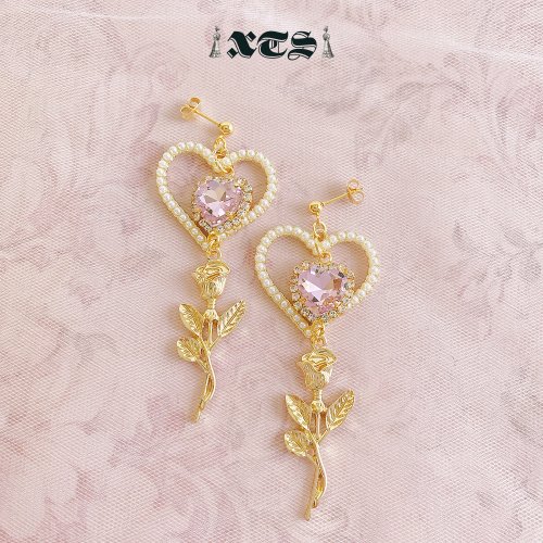 XTS ピンクハート ローズ ピアス (Gold)  [sale]