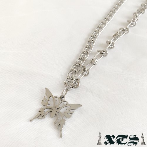 XTS 蝶々 アシメチェーン ネックレス (Silver)