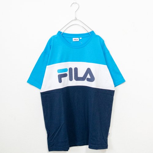 FILA フィラ 配色切り替えロゴプリントクルーネック 半袖Tシャツ (Blue)