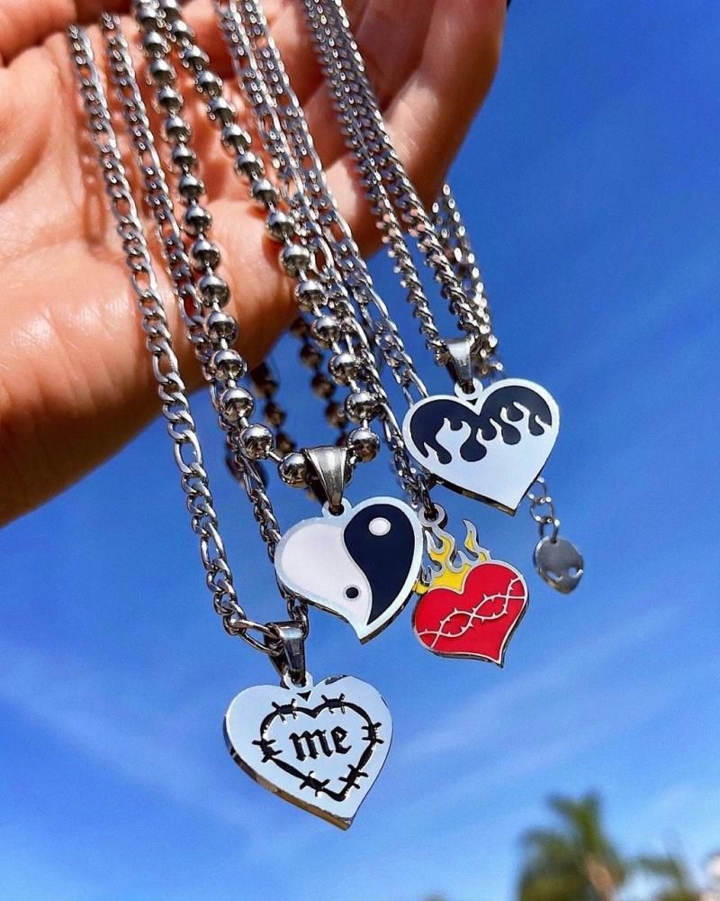 y2k ハートチェーンネックレス ユニセックス ハートチェーン ネックレス 炎［SALE］ - NOISEANDKISSES｜ストリート