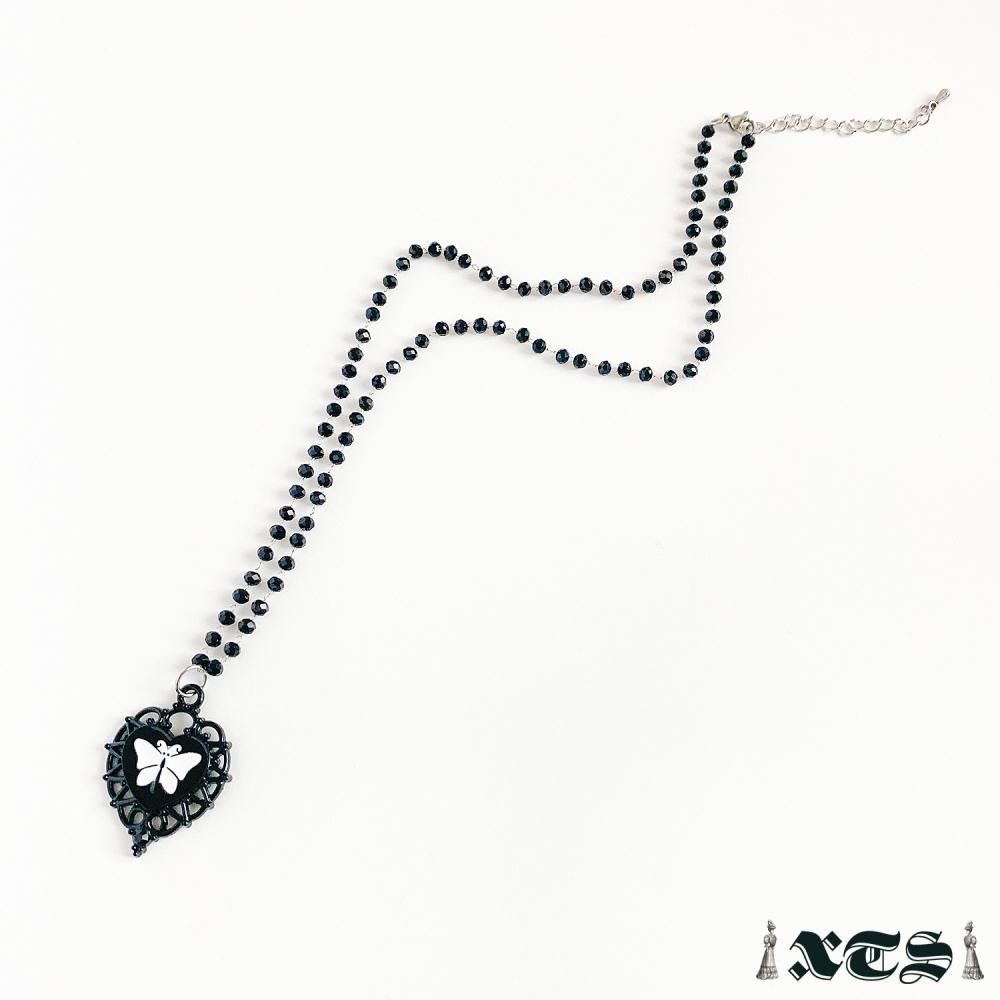 XTS Black Heart Butterfly ハート 蝶々 ネックレス BLACK