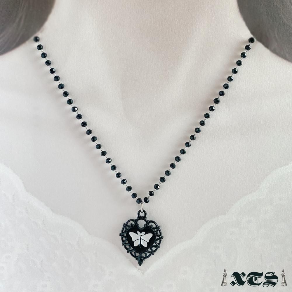 XTS Black Heart Butterfly ハート 蝶々 ネックレス BLACK