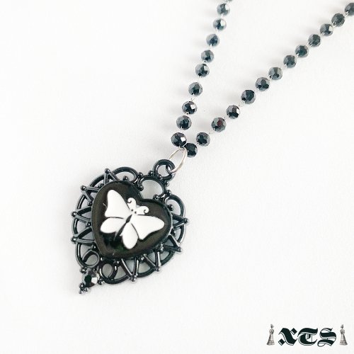 XTS Black Heart Butterfly ハート 蝶々 ネックレス (Black) TS0269