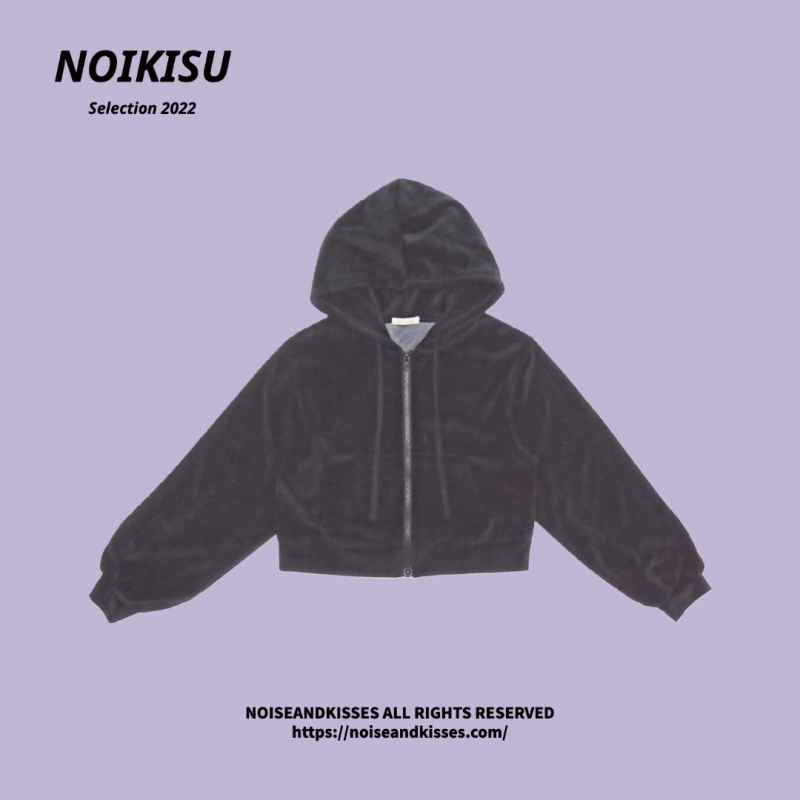 ベロア ショートジップパーカー 黒 BLACK［SALE］ - NOISEANDKISSES 