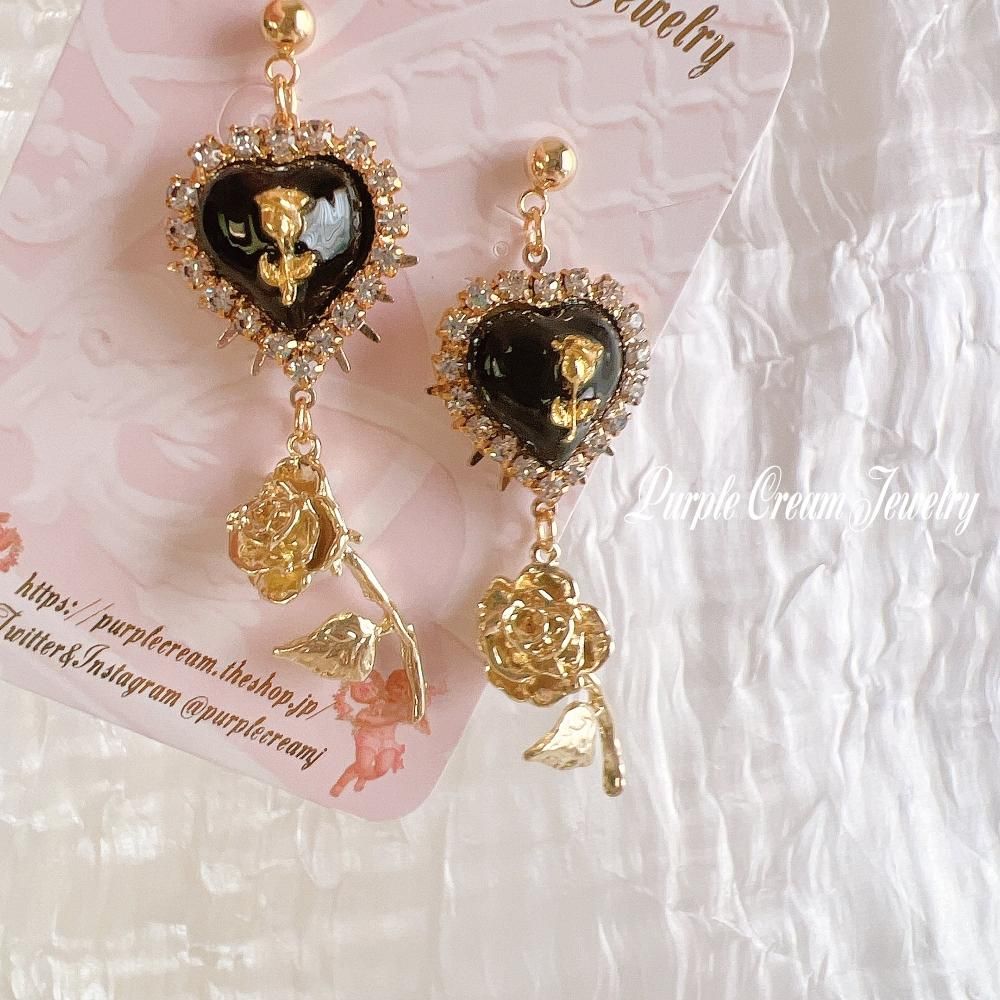 Purple Cream ガーリーホワイトローズ ピアス・イヤリング GOLD