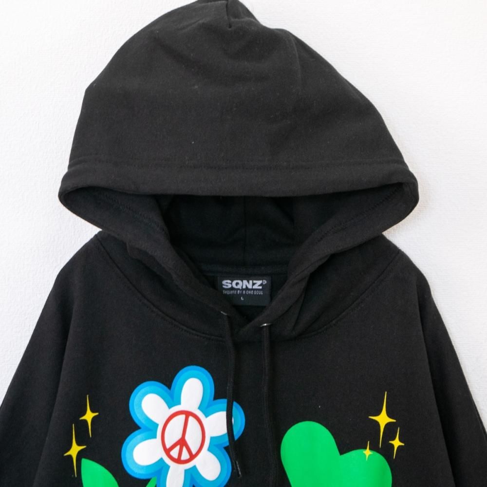 SEQUENZ フラワー 発泡プリント パーカー フーディー BLACK SEQUENZ フラワー 発泡プリント パーカー フーディー BLACK