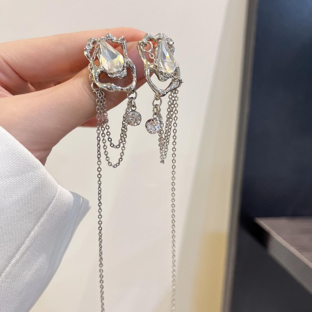 ラインストーン チェーン ピアス イヤリング SILVER［SALE