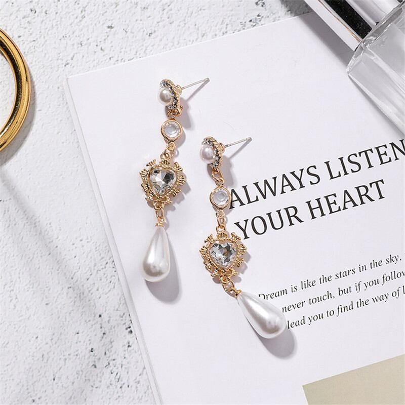 Purple Cream パール&ハートビジューキラキラピアス P105 | 韓国