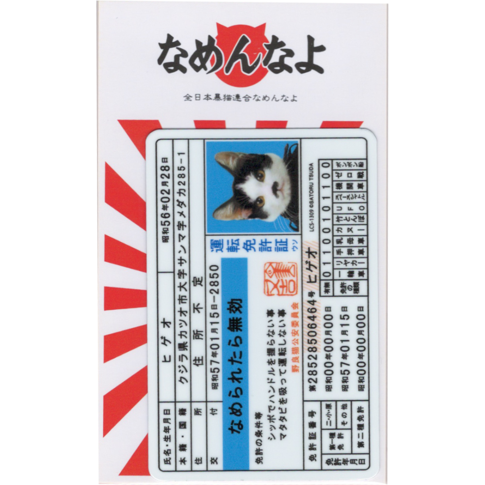 なめ猫 免許証03 ヒゲオ なめ猫ダイカットビニールステッカー