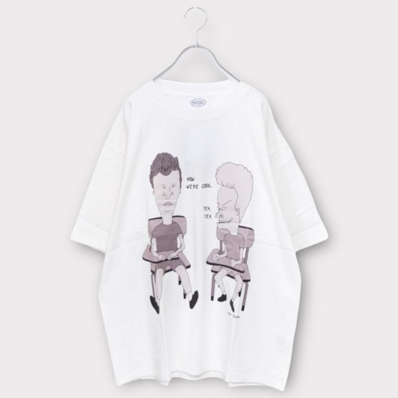 BEAVIS AND BUTT-HEAD モノクロプリント Tシャツ WHITE | ビーバス