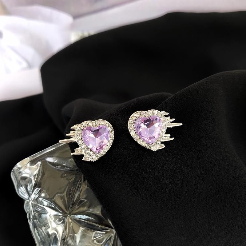 ビジューハート ピアス イヤリング PURPLE | 可愛い韓国系デザイン