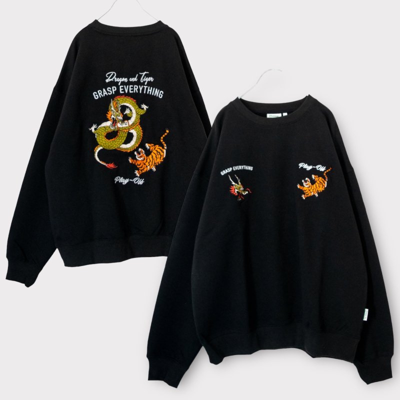TIGER AND DRAGON 刺繍 スウェットシャツ BLACK | 人気の虎・龍