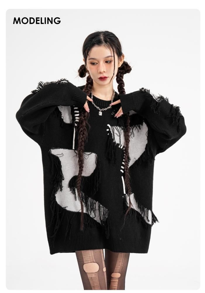 DIESEL アシンメトリック ダメージニット　ブラックニット　パッチワーク STITCH ステッチ加工 ダメージ ニット プルオーバートップ BLACK