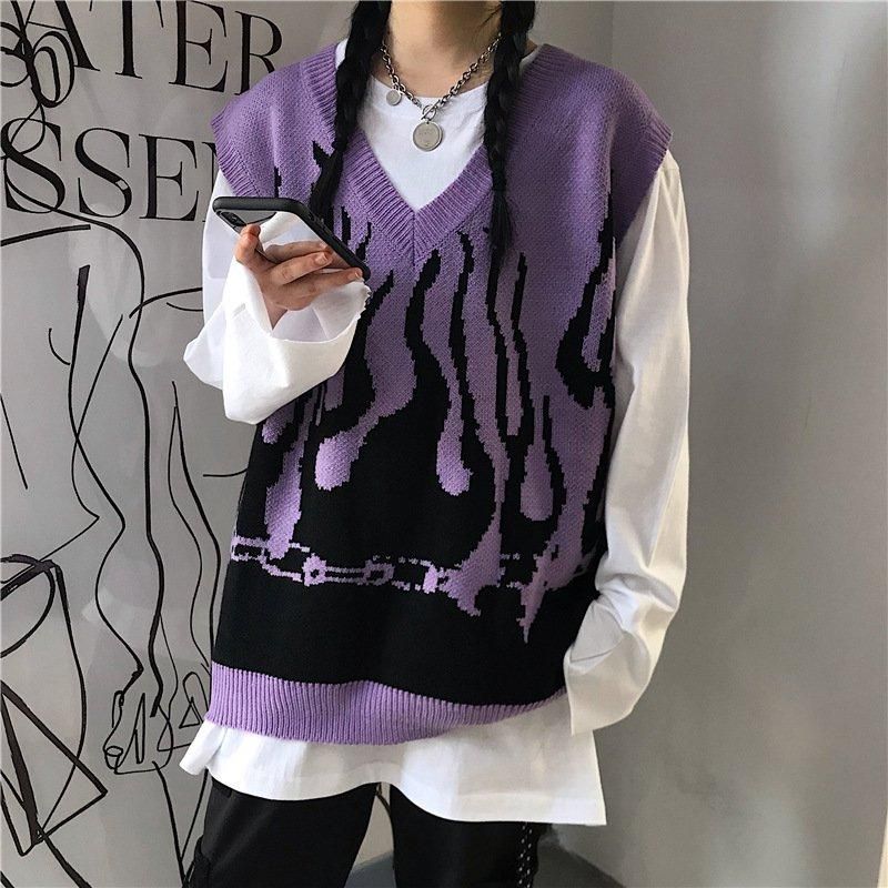 チェーン&炎 ジャガードニット ベスト | PURPLE YK0641 チェーン&炎 ジャガードニット ベスト | PURPLE YK0641