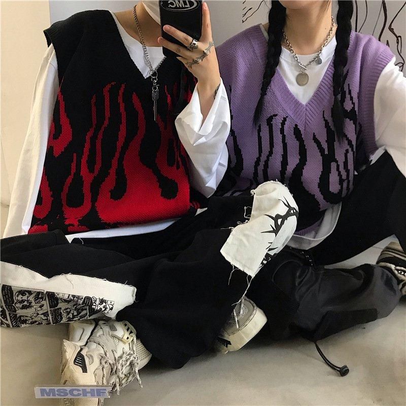 チェーン&炎 ジャガードニット ベスト | PURPLE YK0641 チェーン&炎 ジャガードニット ベスト | PURPLE YK0641