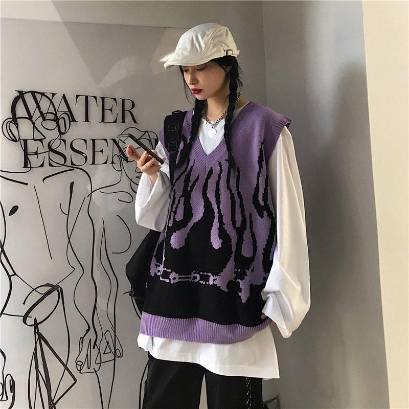 チェーン&炎 ジャガードニット ベスト | PURPLE YK0641 チェーン&炎 ジャガードニット ベスト | PURPLE YK0641