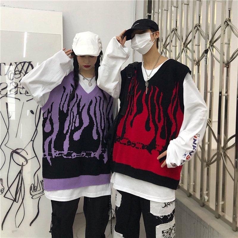 チェーン&炎 ジャガードニット ベスト | PURPLE YK0641 チェーン&炎 ジャガードニット ベスト | PURPLE YK0641