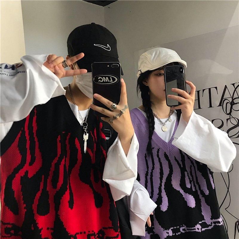 チェーン&炎 ジャガードニット ベスト | PURPLE YK0641 チェーン&炎 ジャガードニット ベスト | PURPLE YK0641