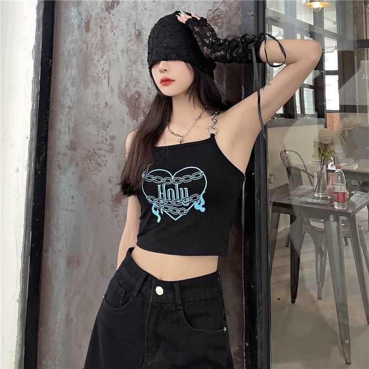 【姫ギャル】ハートチェーンジュエリー柄キャミソール ブラック ハートチェーンストラップキャミソール | BLACK[SALE