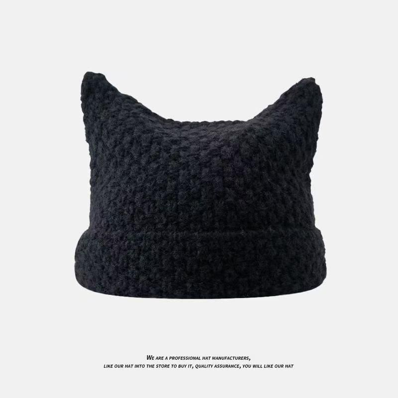 soduk 】flat knit 脂っこい cap black 猫耳ビーニー soduk 】flat knit 脂っこい cap black 猫耳ビーニー