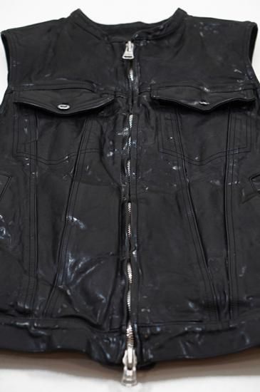 良品バックラッシュ定番イタリーショルダー製品染めレザーベスト黒M 良品バックラッシュ定番イタリーショルダー製品染めレザーベスト
