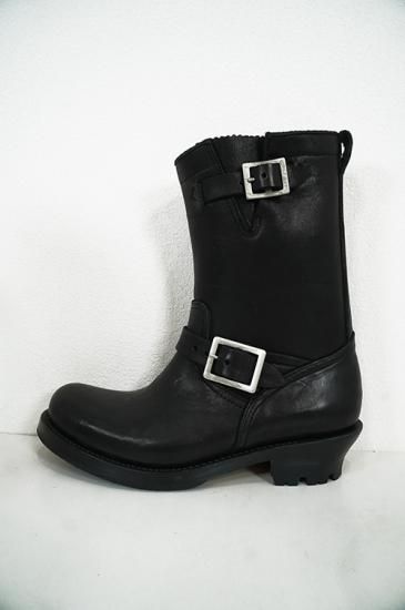 BACKLASH 黒 レザー エンジニアブーツ バックル付き ISAMU KATAYAMA BACKLASH - Japan Shoulder Garment Dye Engineer