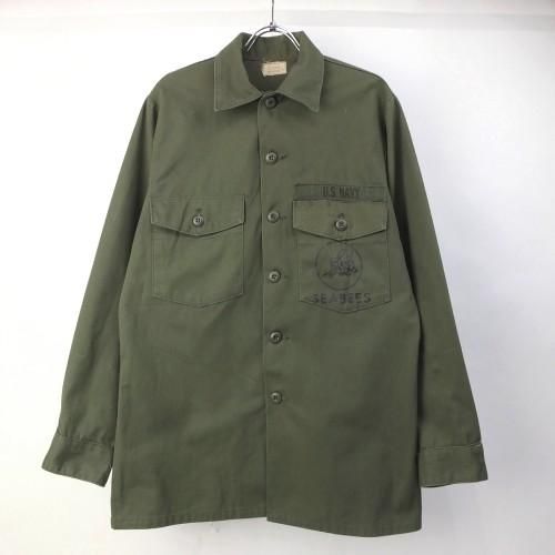 SEABEESミリタリーシャツ米軍メンズLユーティリティシャツ英字ロゴ 米軍 ユーティリティシャツ USN SEABEES 70's 古着屋 hooperdoo
