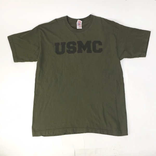 USMC OD Tシャツ　米軍　ミリタリープリント古着 L Made in U.S.A.【メール便可】