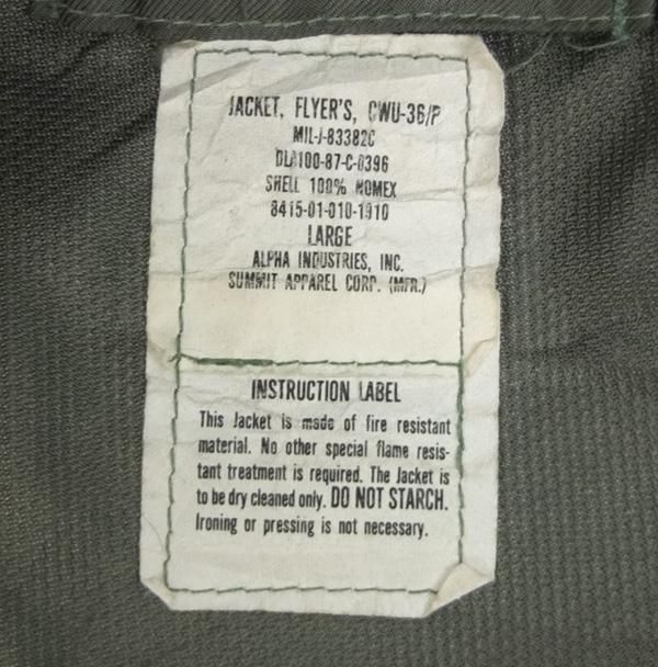 フライトジャケット CWU-36/P LARGE VP-16 パッチ 米軍 1987年