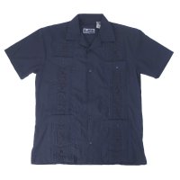 (NVY/XL) LADA  半袖 キューバシャツ (新品) メキシカン グアヤベラ シャツ 【メール便可】
