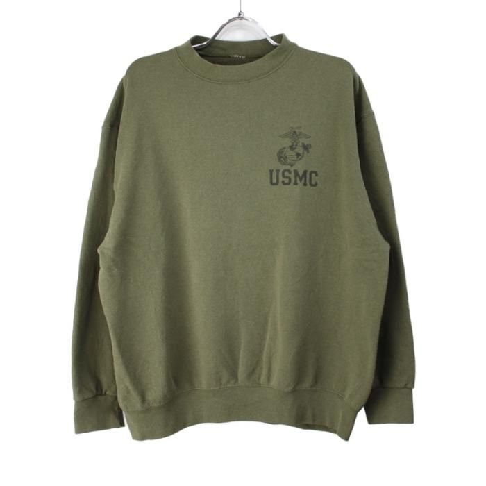 USMC OD スウェットシャツ メンズ トレーナー ミリタリー系プリント