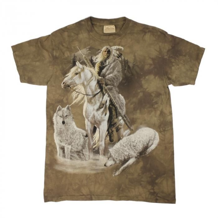 ネイティブアメリカン 馬 狼 ムラ染め MOUNTAIN Tシャツ 古着 古着屋
