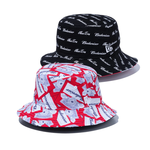 NEW ERA バケットハット Budweiser バドワイザー リバーシブル ブラックプリント/ラベルプリント - HIGH STRUT  MONSTER WEB SHOP