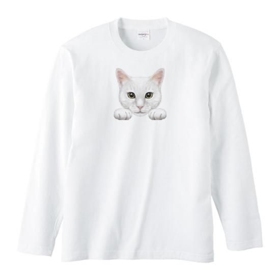 猫の顔・白猫 長袖Tシャツ M/Y/D/Sプリント工房
