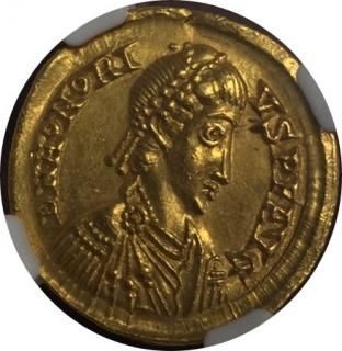 WESTERN ROMAN EMPIRE Honorius, AV Solidus (4.43g)  Ch AU Strike:5/5 Surface:4/5