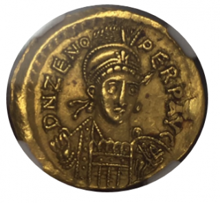 EASTERN ROMAN EMPIRE Zeno,AD 474-491 AV Solidus(4.46g)AU Strike:5/5 Surface:1/5 plugged