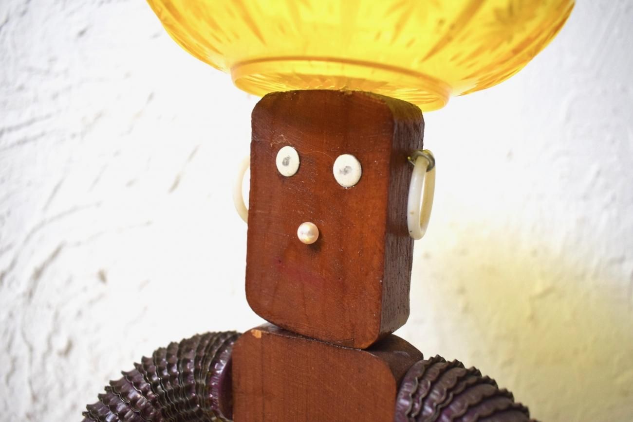 【50sビンテージ】ボトルキャップマン 黒 アンティーク人形 ハワイアン 置物 50sビンテージ】ボトルキャップマン 黒 アンティーク人形